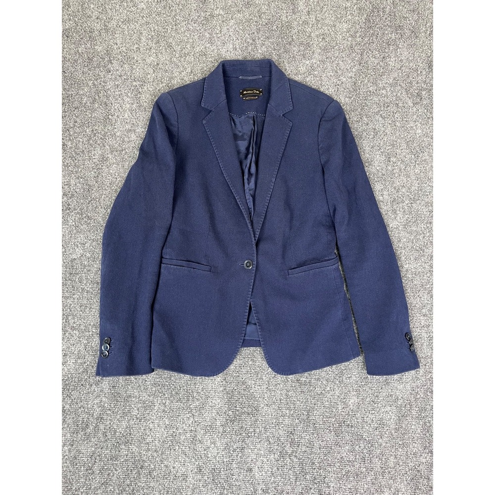 Massimo Dutti Women's Navy Blazer One Button Cotton Viscose Modelle 6044 Size 6